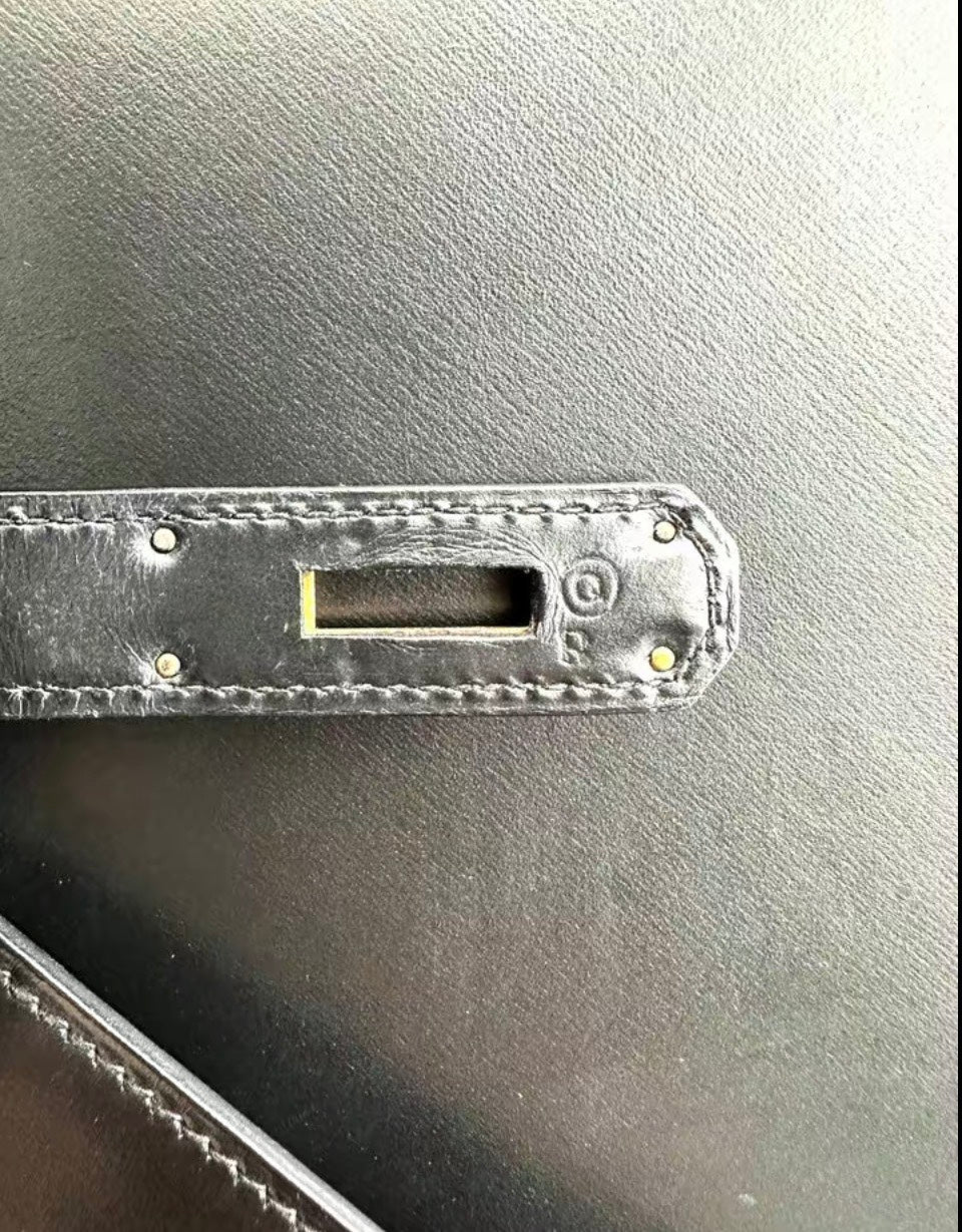 1973 Vintage Hermès Kelly 32 Sellier Black Box Calf Gold Hardware