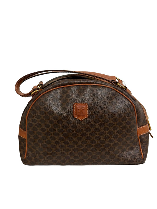 Vintage Celine Macadam Dome Bag — Brown Monogram Canvas, Tan Leather, Gold Hardware
