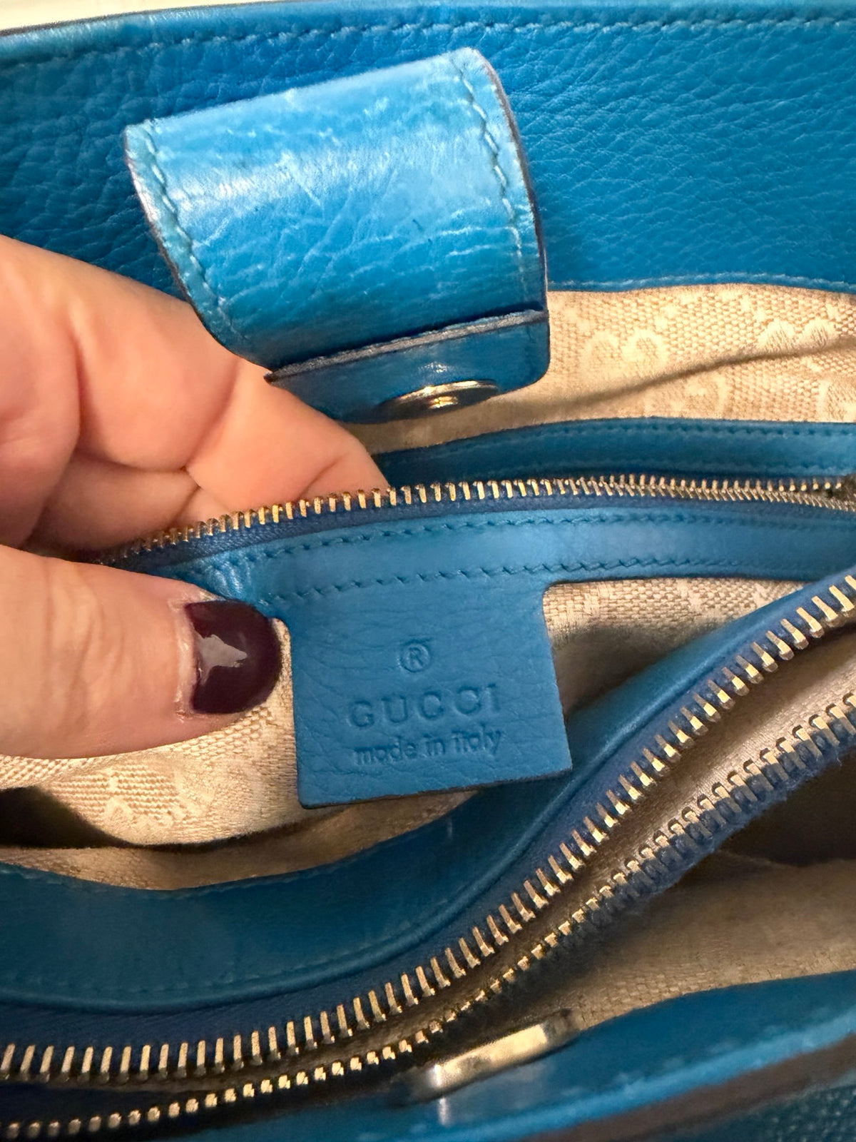 Gucci Bamboo Diana Large Tote, Blue Pebbled Leather (Fair, Priced to Match)