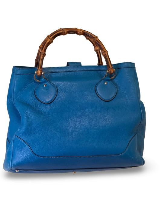 Gucci Bamboo Diana Large Tote, Blue Pebbled Leather (Fair, Priced to Match)