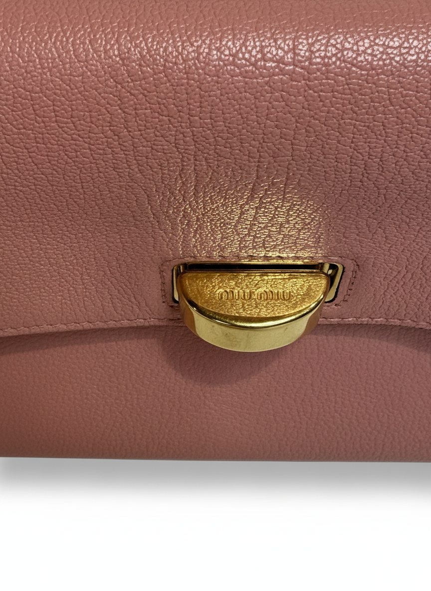 Miu Miu Madras Leather Flap Crossbody — Dusty Rose