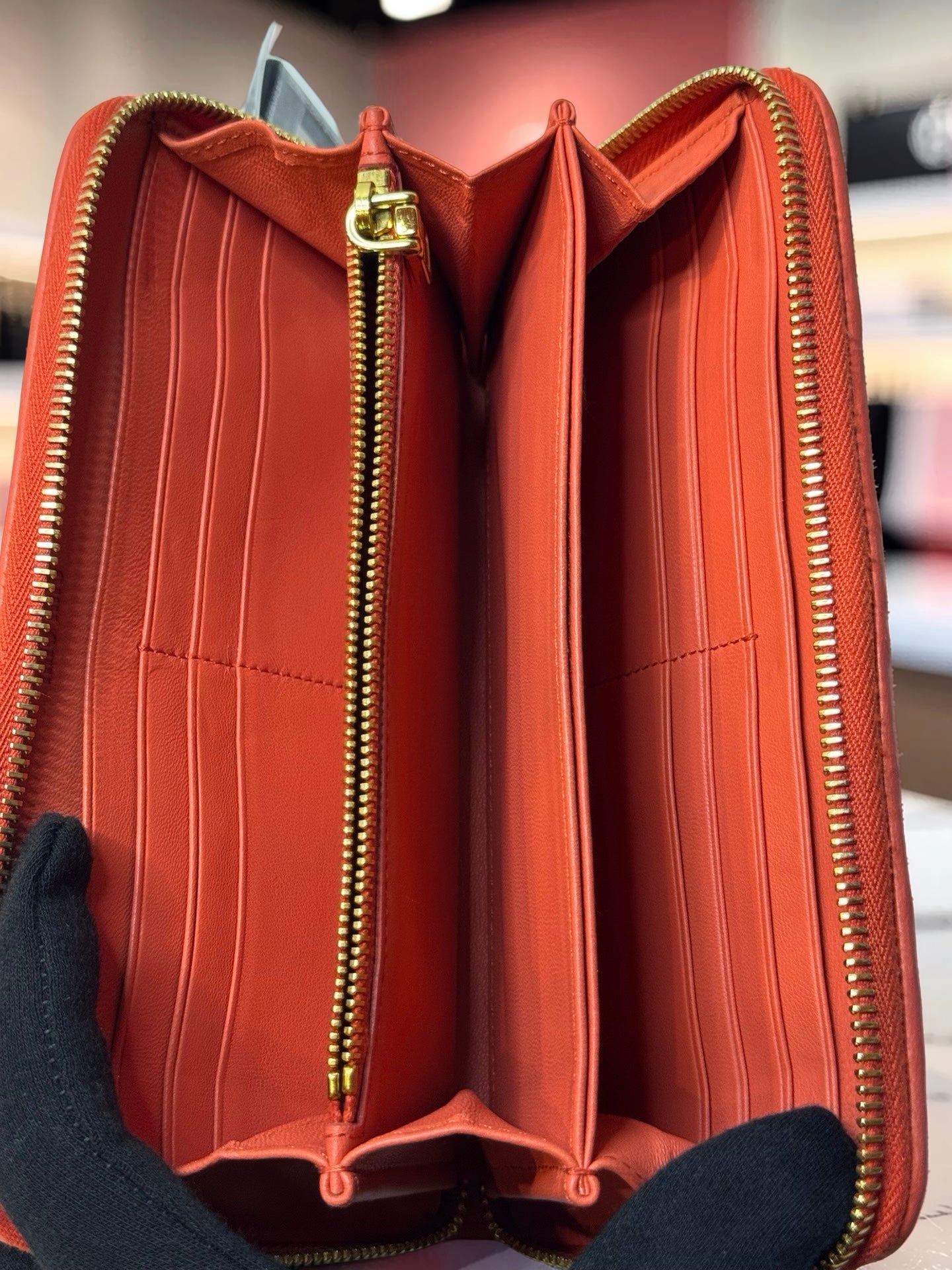 Miu Miu Matelassé Zip-Around Continental Wallet — Coral