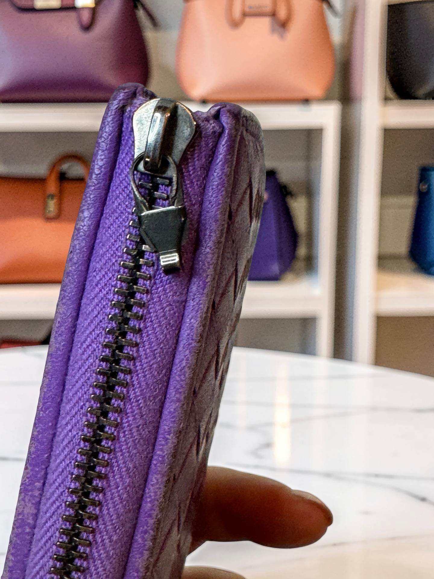 Bottega Veneta Intrecciato Zip-Around Wallet — Purple