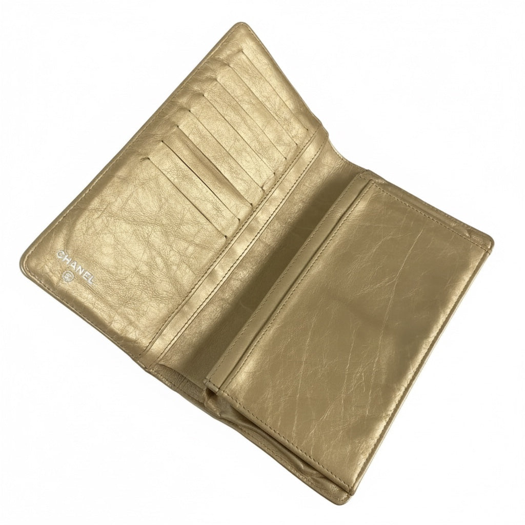 Chanel 2.55 Reissue Long Flap Wallet — Metallic Gold Aged Calfskin, Ruthenium Hardware