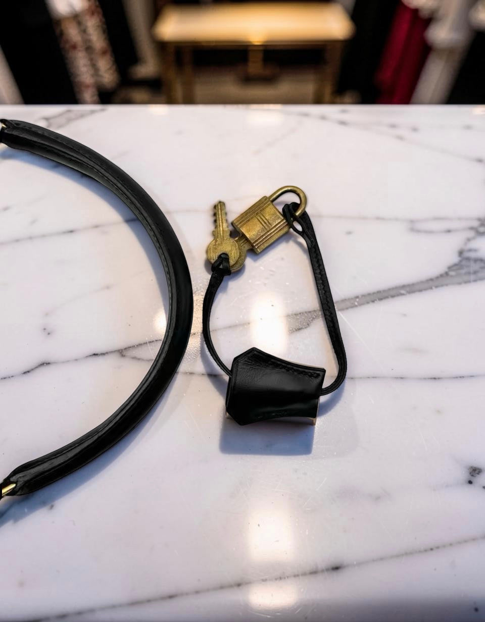 1973 Vintage Hermès Kelly 32 Sellier Black Box Calf Gold Hardware