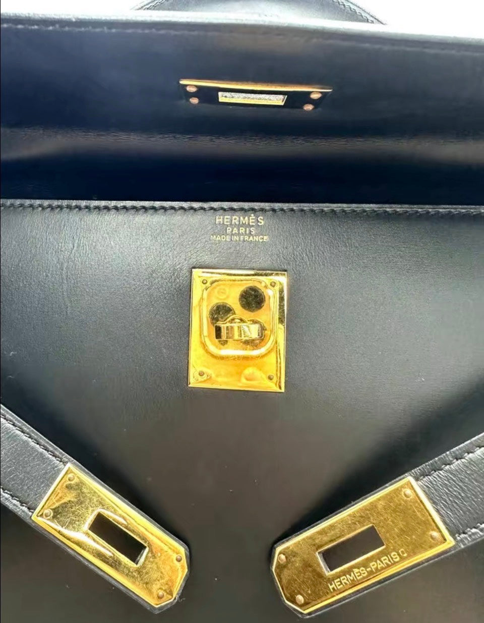 1973 Vintage Hermès Kelly 32 Sellier Black Box Calf Gold Hardware