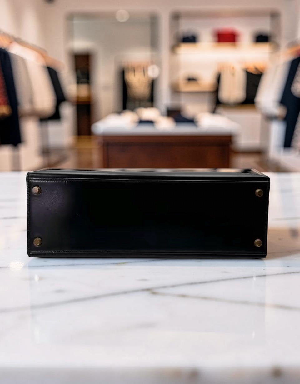 1973 Vintage Hermès Kelly 32 Sellier Black Box Calf Gold Hardware