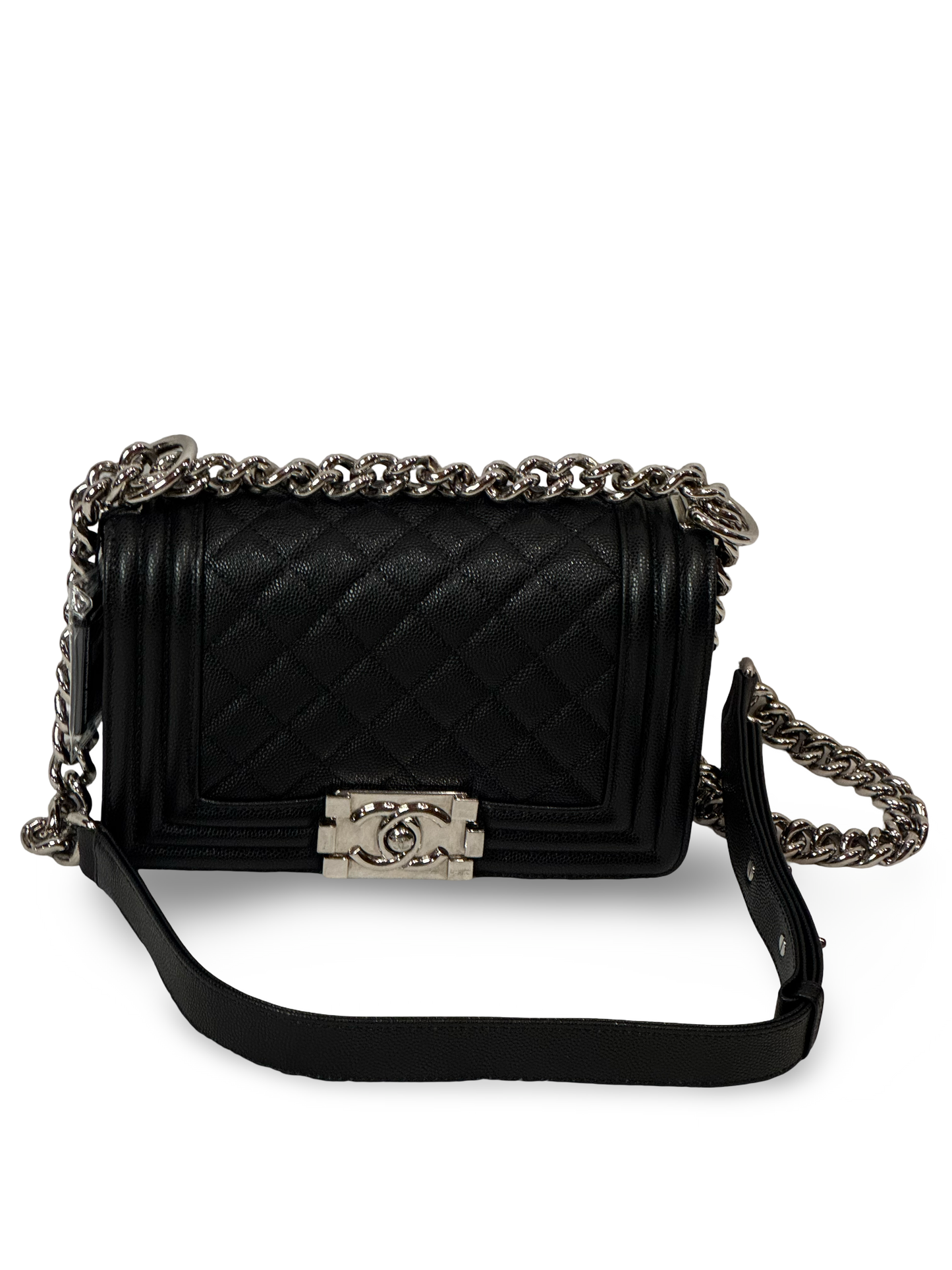 Chanel Small Boy Flap — Black Caviar, Ruthenium Hardware