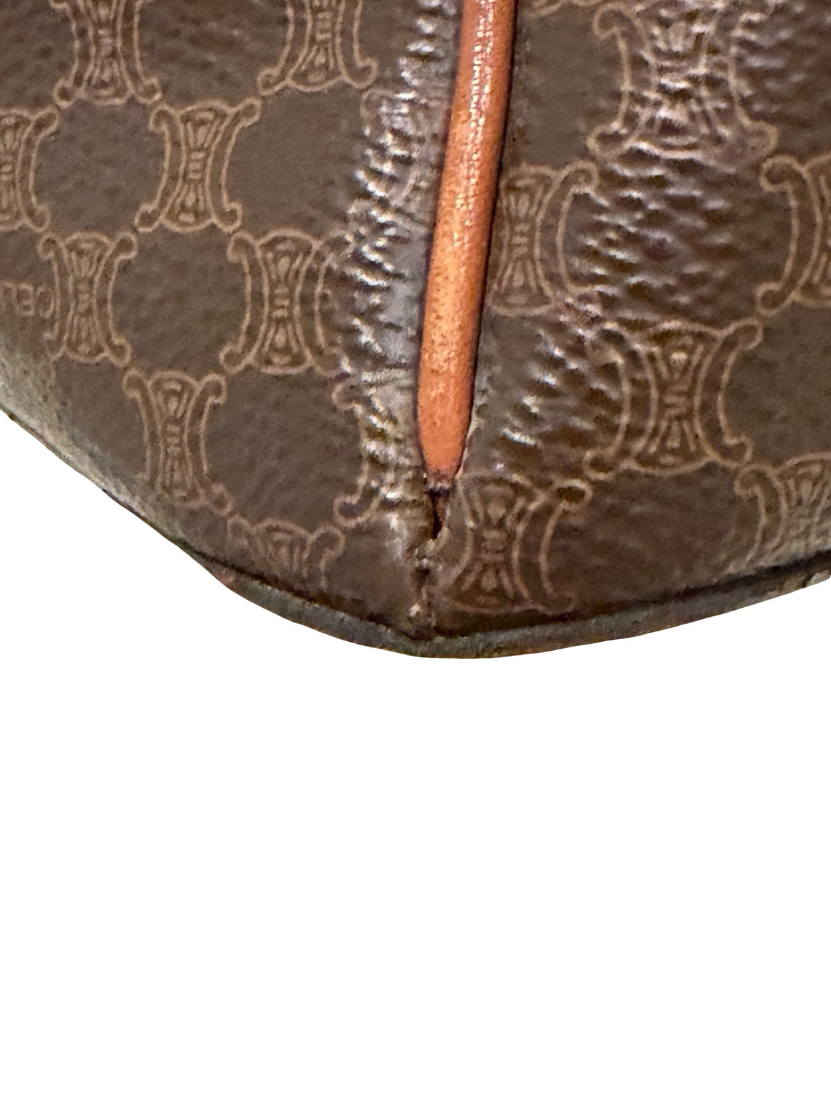 Vintage Celine Macadam Dome Bag — Brown Monogram Canvas, Tan Leather, Gold Hardware