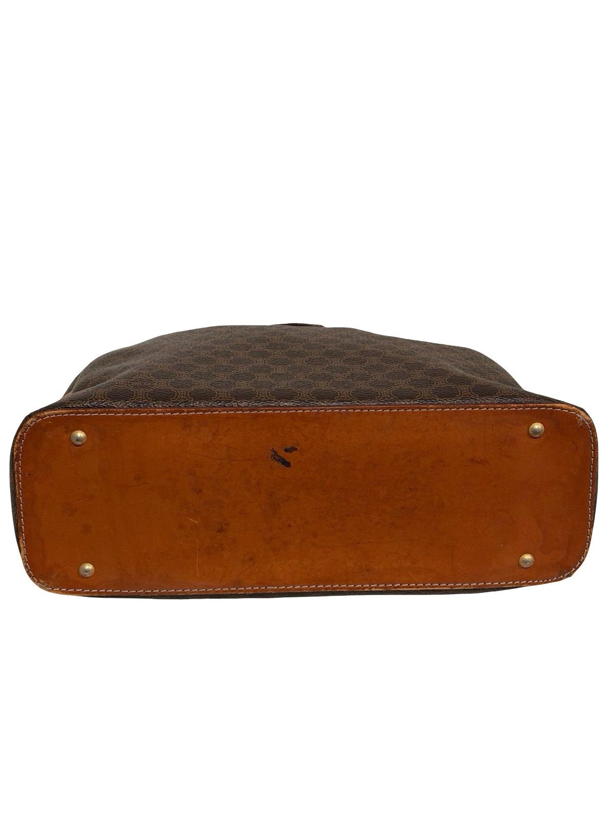 Vintage Celine Macadam Dome Bag — Brown Monogram Canvas, Tan Leather, Gold Hardware