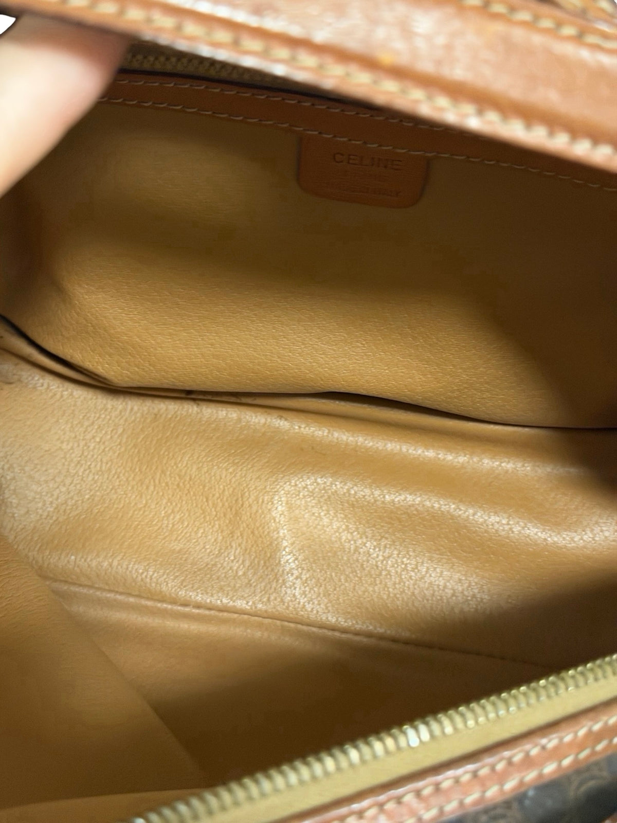 Vintage Celine Macadam Dome Bag — Brown Monogram Canvas, Tan Leather, Gold Hardware