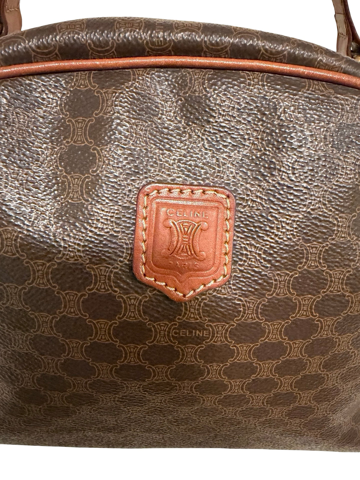 Vintage Celine Macadam Dome Bag — Brown Monogram Canvas, Tan Leather, Gold Hardware
