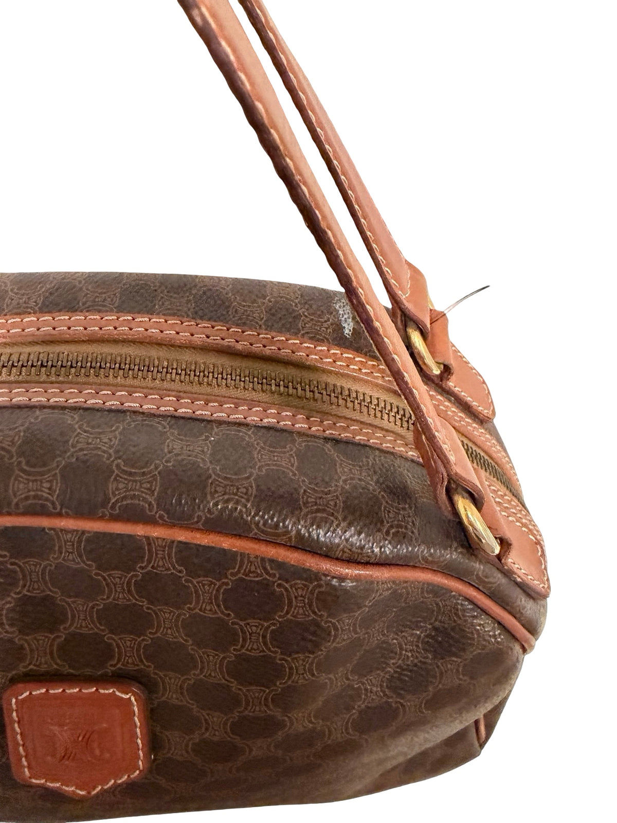 Vintage Celine Macadam Dome Bag — Brown Monogram Canvas, Tan Leather, Gold Hardware