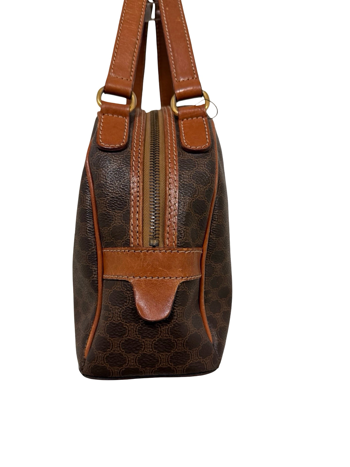 Vintage Celine Macadam Dome Bag — Brown Monogram Canvas, Tan Leather, Gold Hardware