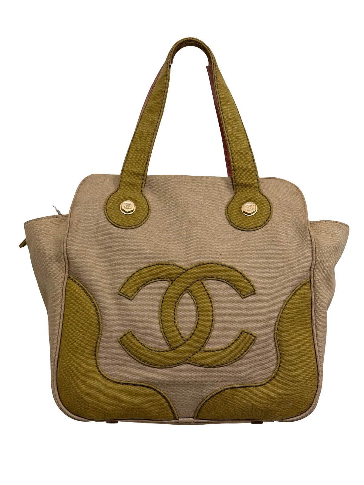Chanel Marshmallow Tote — Chartreuse & Pink Canvas, Two-Tone CC, Authenticity Card (2004–05)