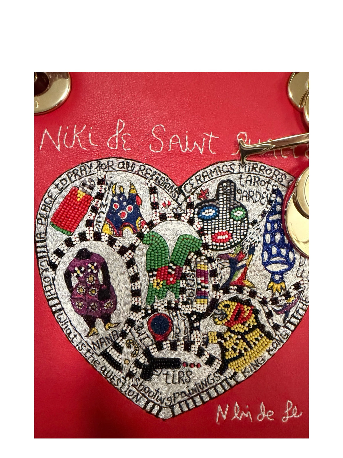 Christian Dior Medium Lady Dior x Niki de Saint Phalle, Red Embroidered Heart