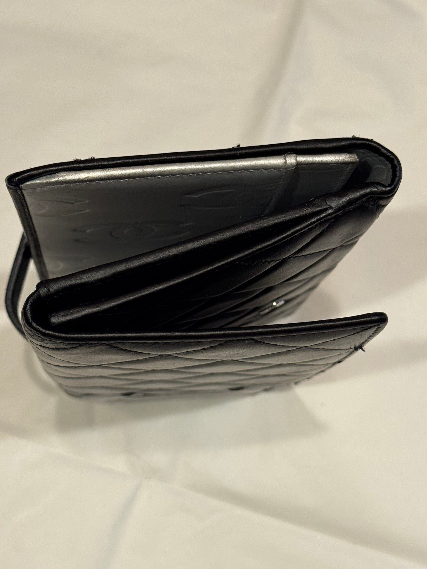 Chanel Cambon Line Black Quilted Calfskin Long Wallet Silver CC