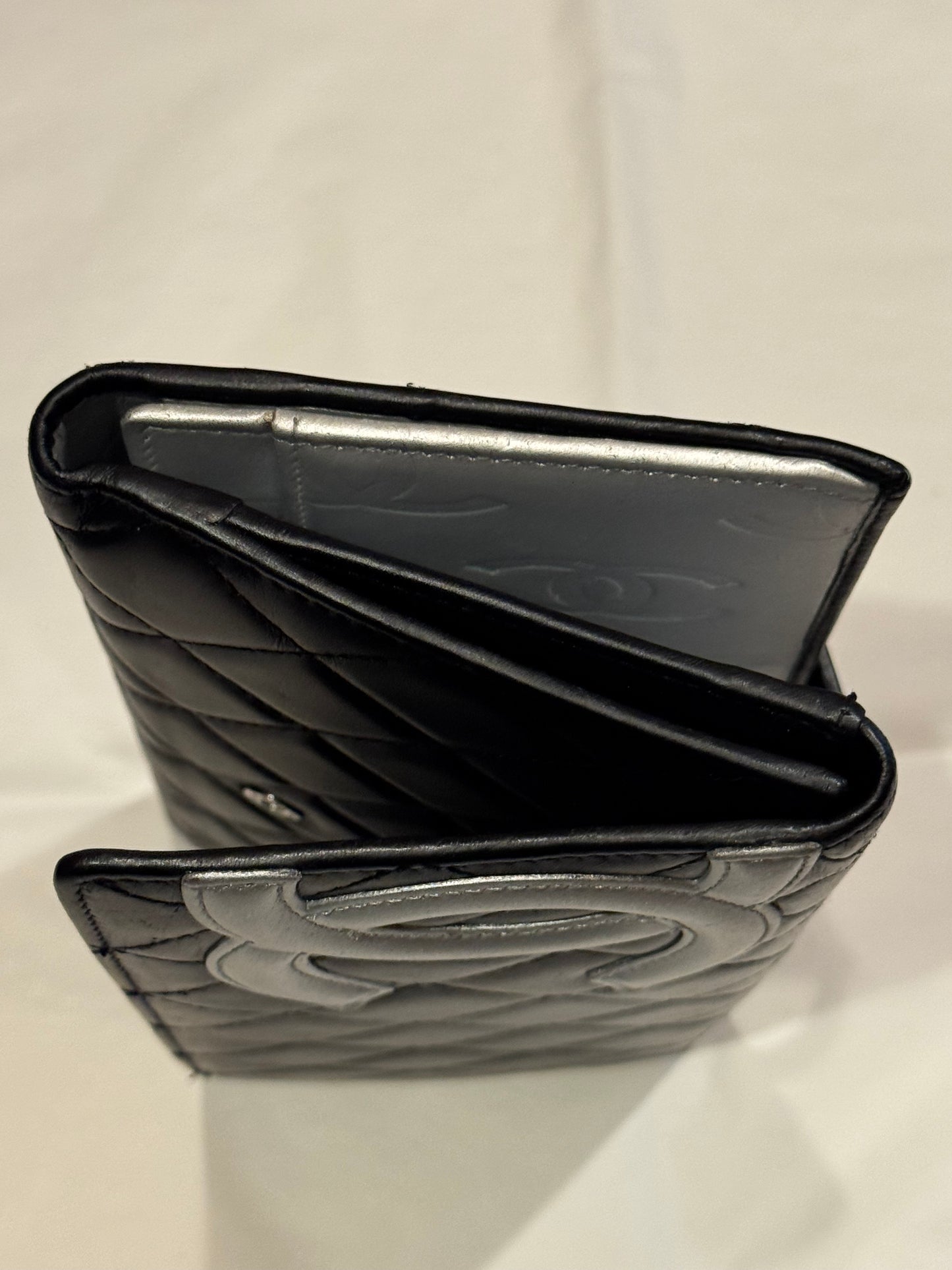 Chanel Cambon Line Black Quilted Calfskin Long Wallet Silver CC