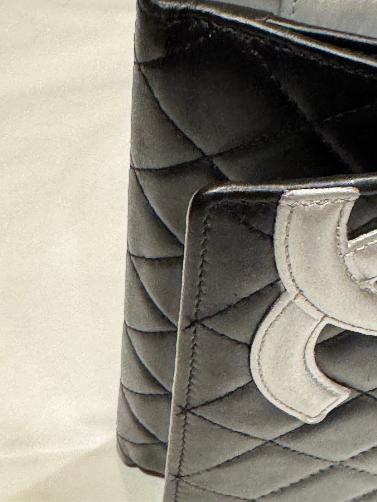 Chanel Cambon Line Black Quilted Calfskin Long Wallet Silver CC