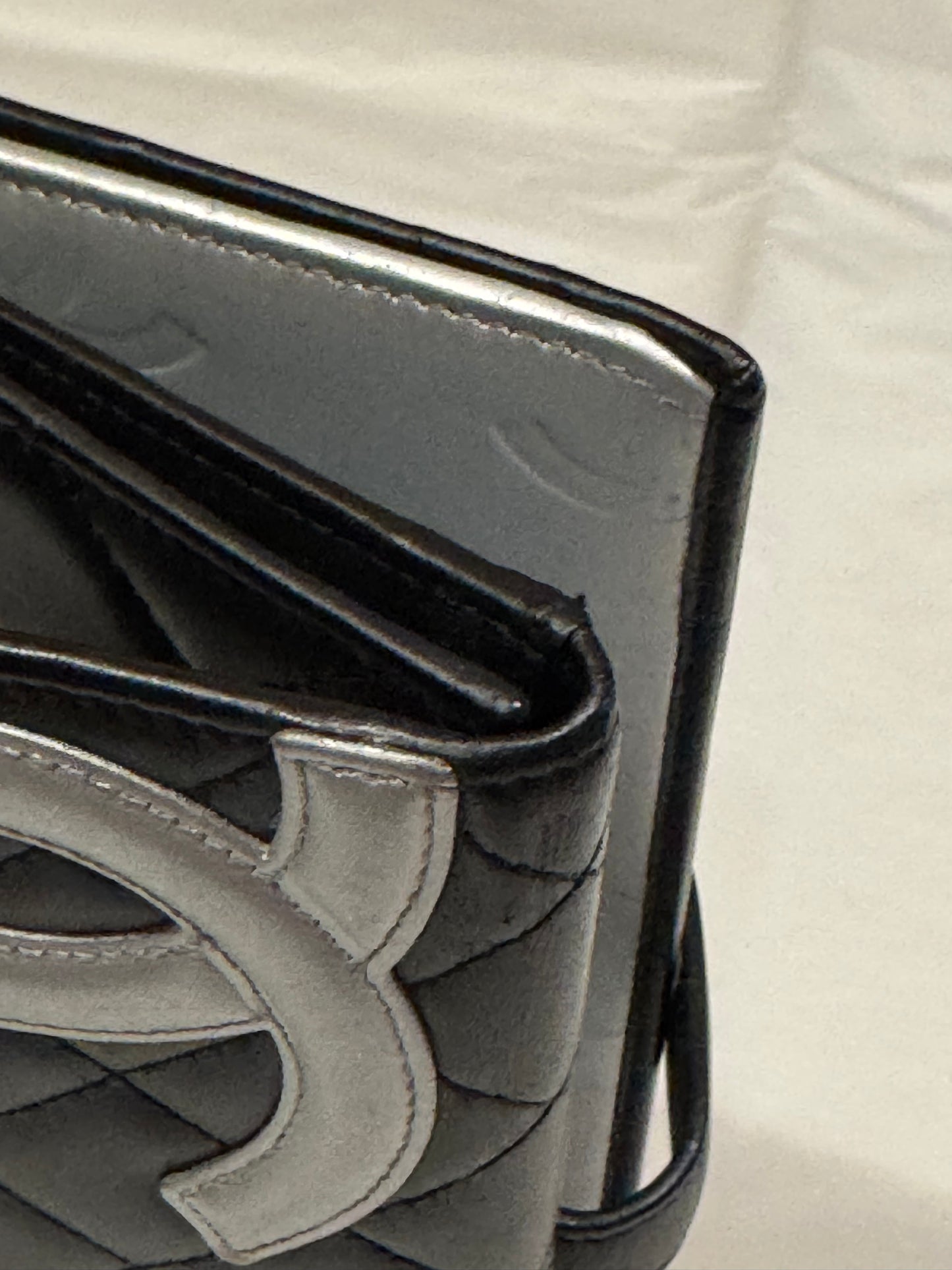 Chanel Cambon Line Black Quilted Calfskin Long Wallet Silver CC
