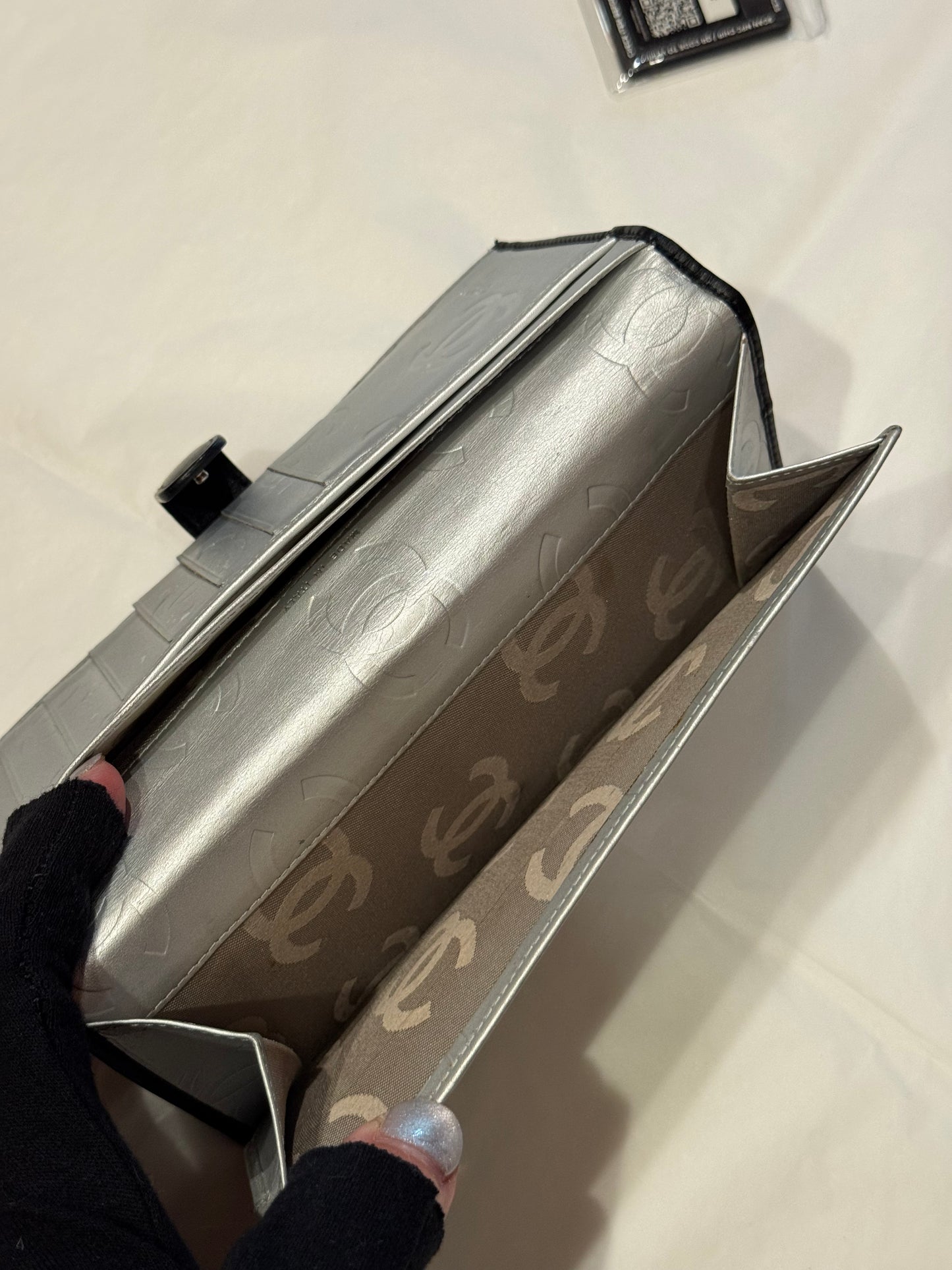 Chanel Cambon Line Black Quilted Calfskin Long Wallet Silver CC