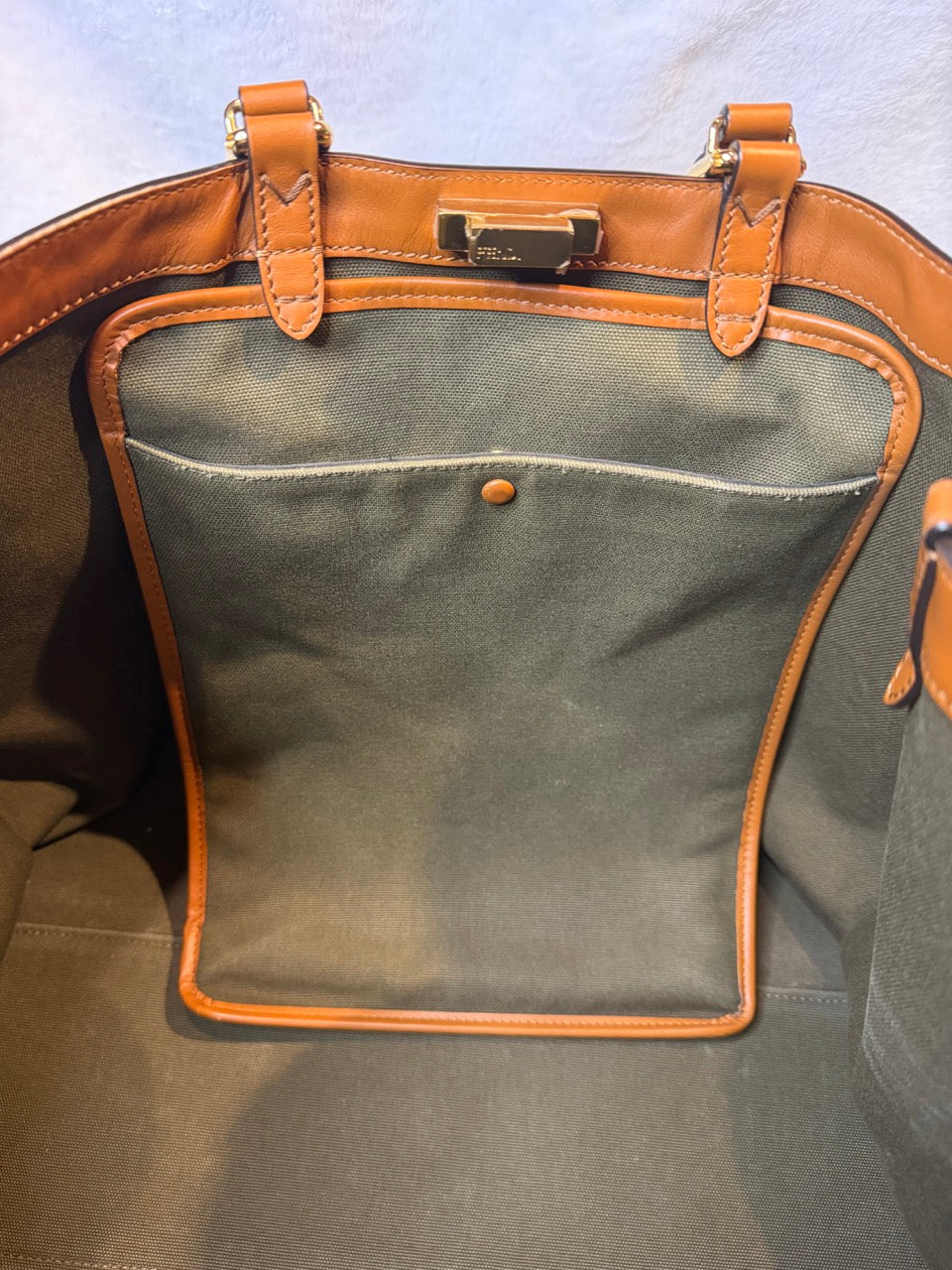 Fendi Peekaboo X-Tote Large | Olive Canvas with Tan Leather Trim