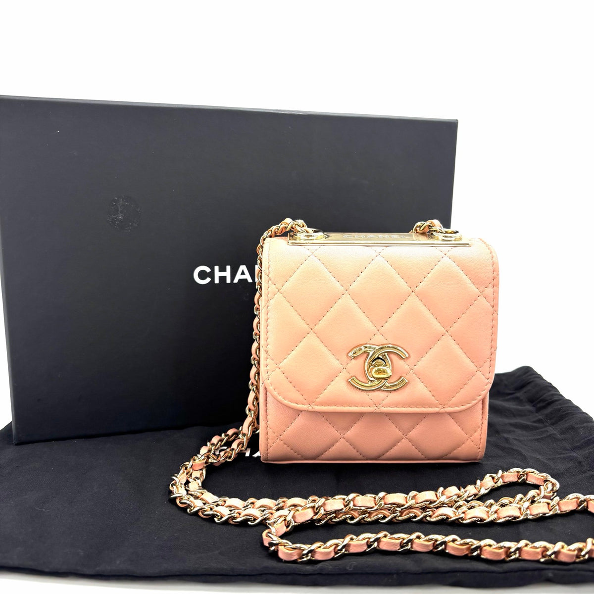 Chanel Mini Trendy CC Clutch With Chain — Light Pink Lambskin, Light Gold Hardware