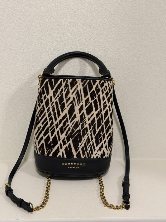 Burberry Prorsum Bucket Backpack, Black & Cream Calf Hair