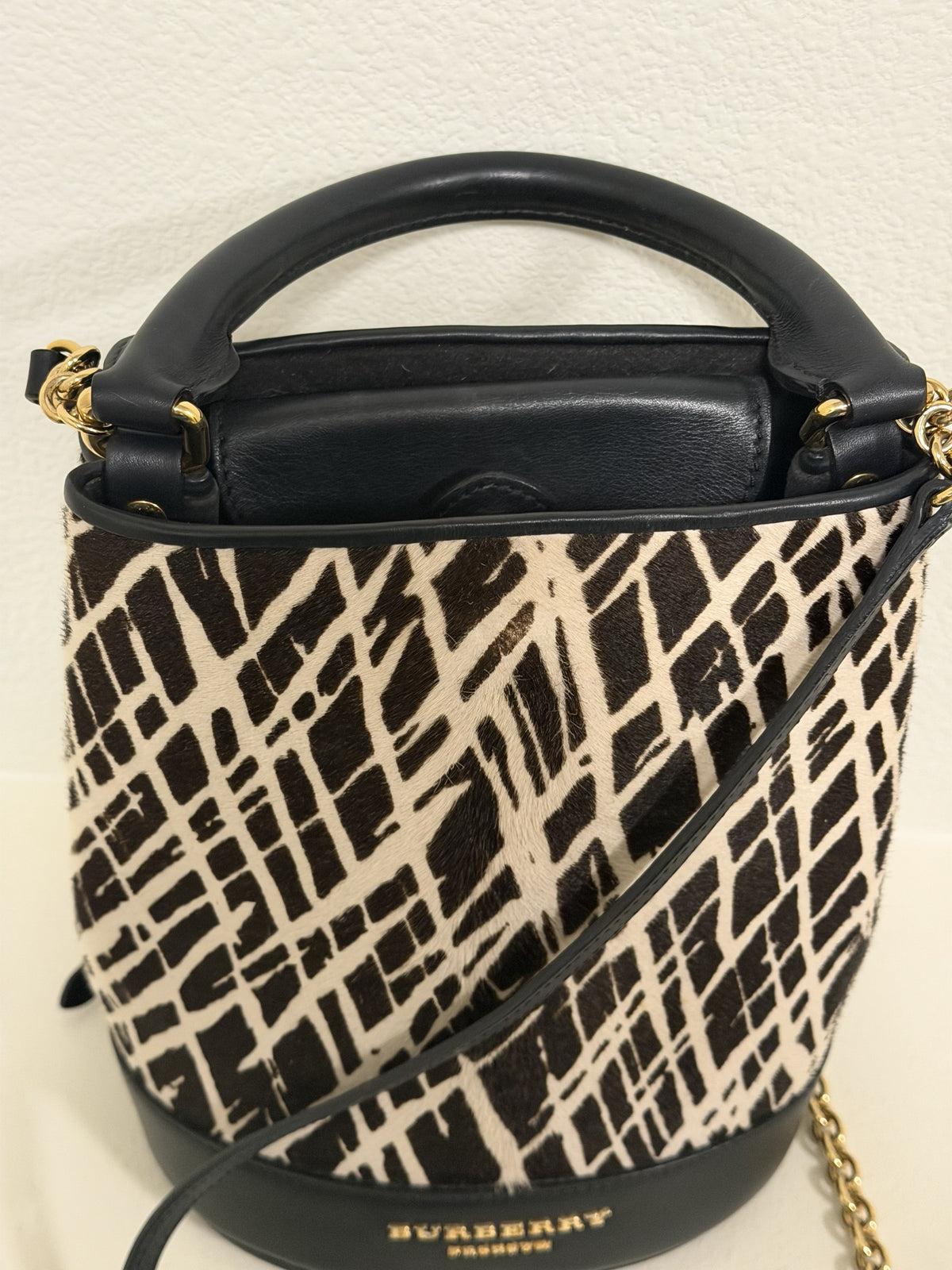 Burberry Prorsum Bucket Backpack, Black & Cream Calf Hair