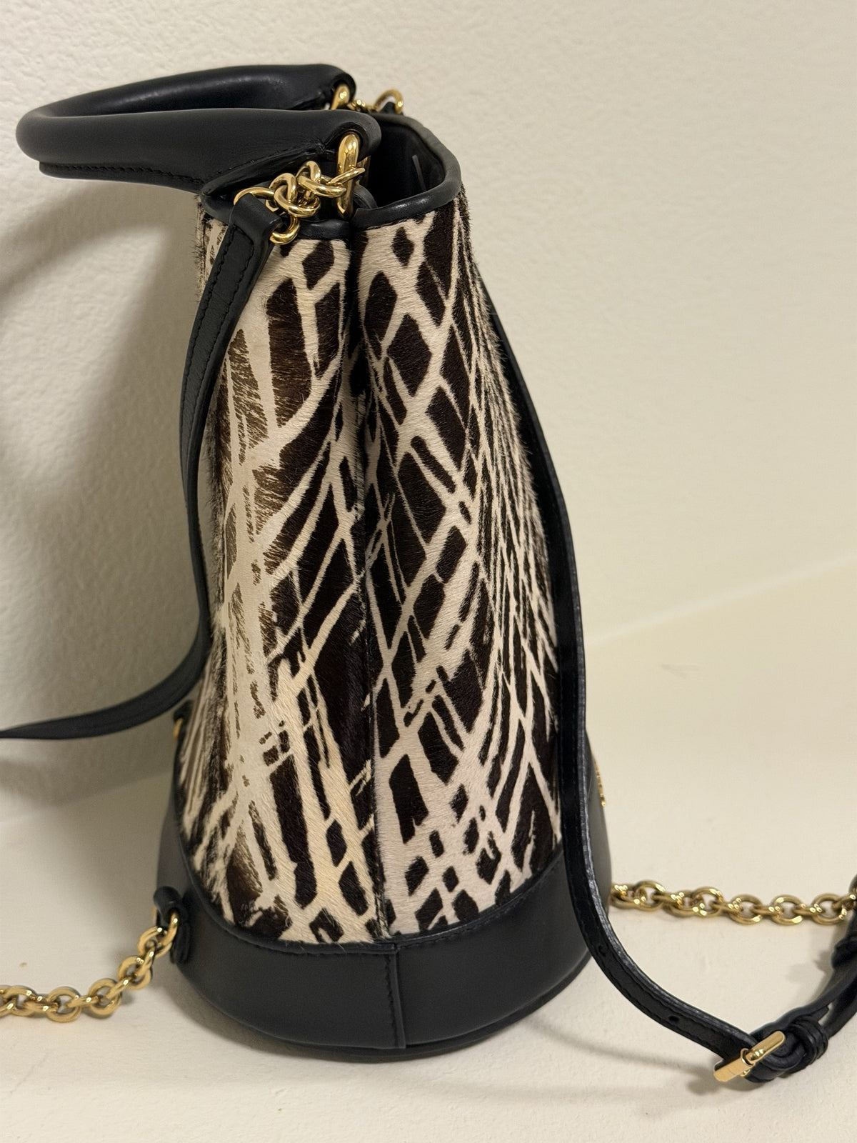 Burberry Prorsum Bucket Backpack, Black & Cream Calf Hair