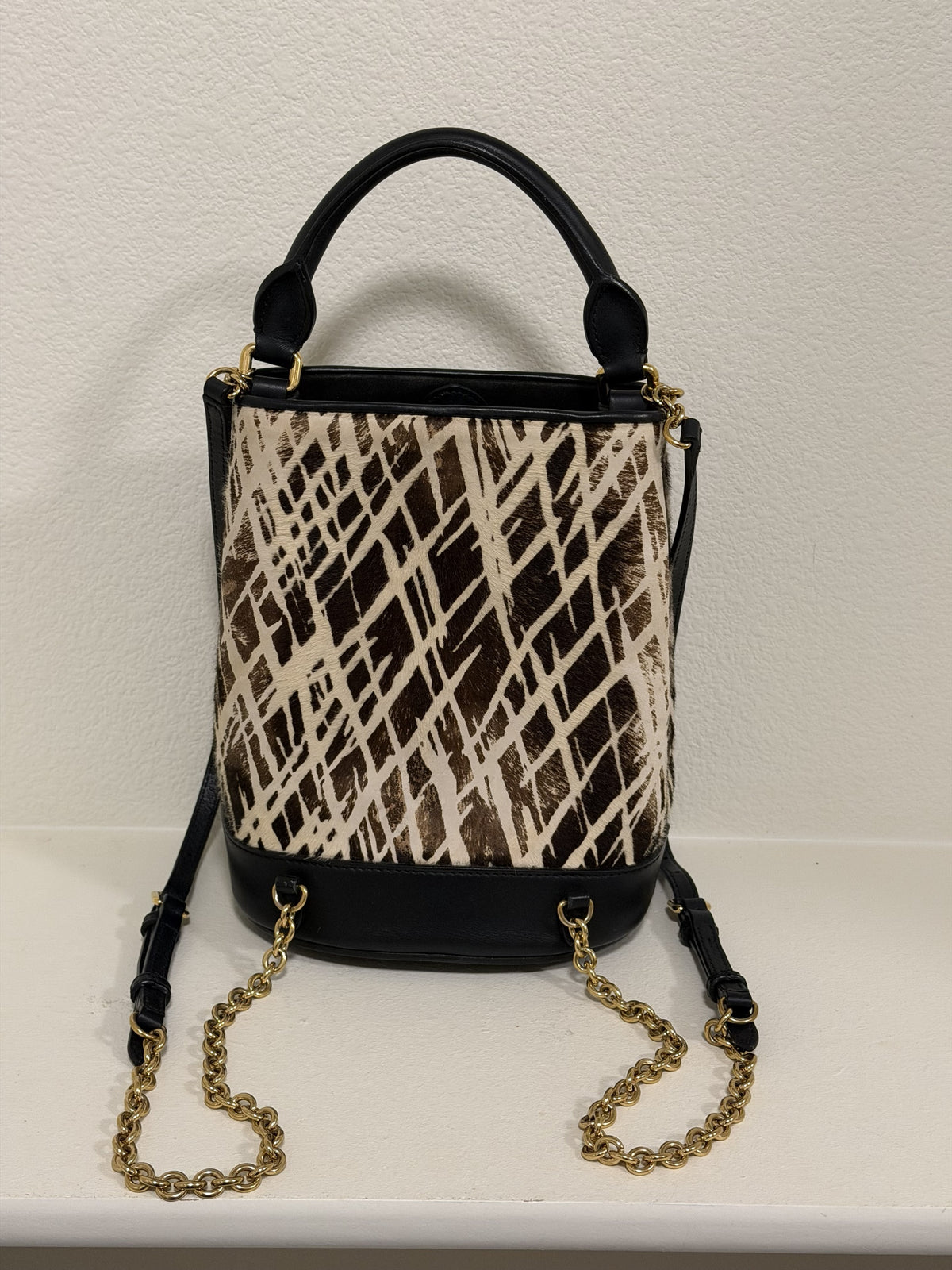 Burberry Prorsum Bucket Backpack, Black & Cream Calf Hair