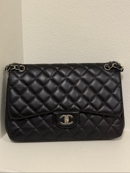 Chanel Jumbo Classic Double Flap, Black Lambskin with Silver Hardware