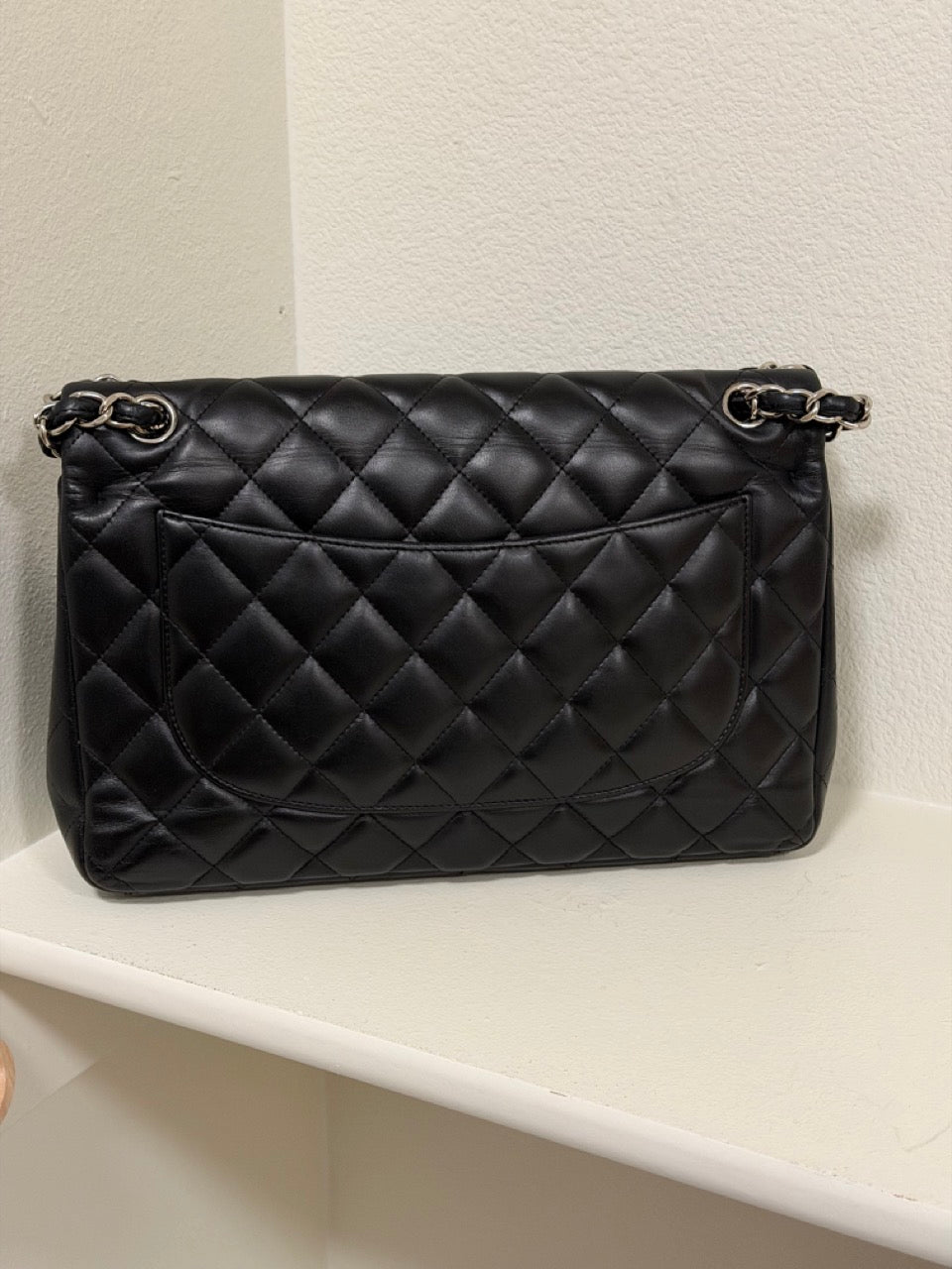 Chanel Jumbo Classic Double Flap, Black Lambskin with Silver Hardware