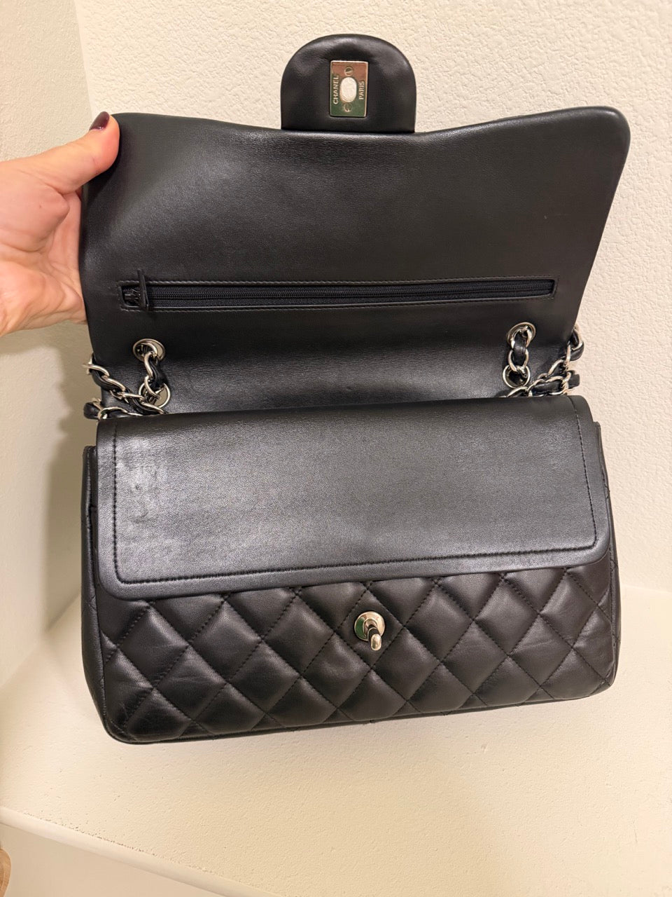 Chanel Jumbo Classic Double Flap, Black Lambskin with Silver Hardware