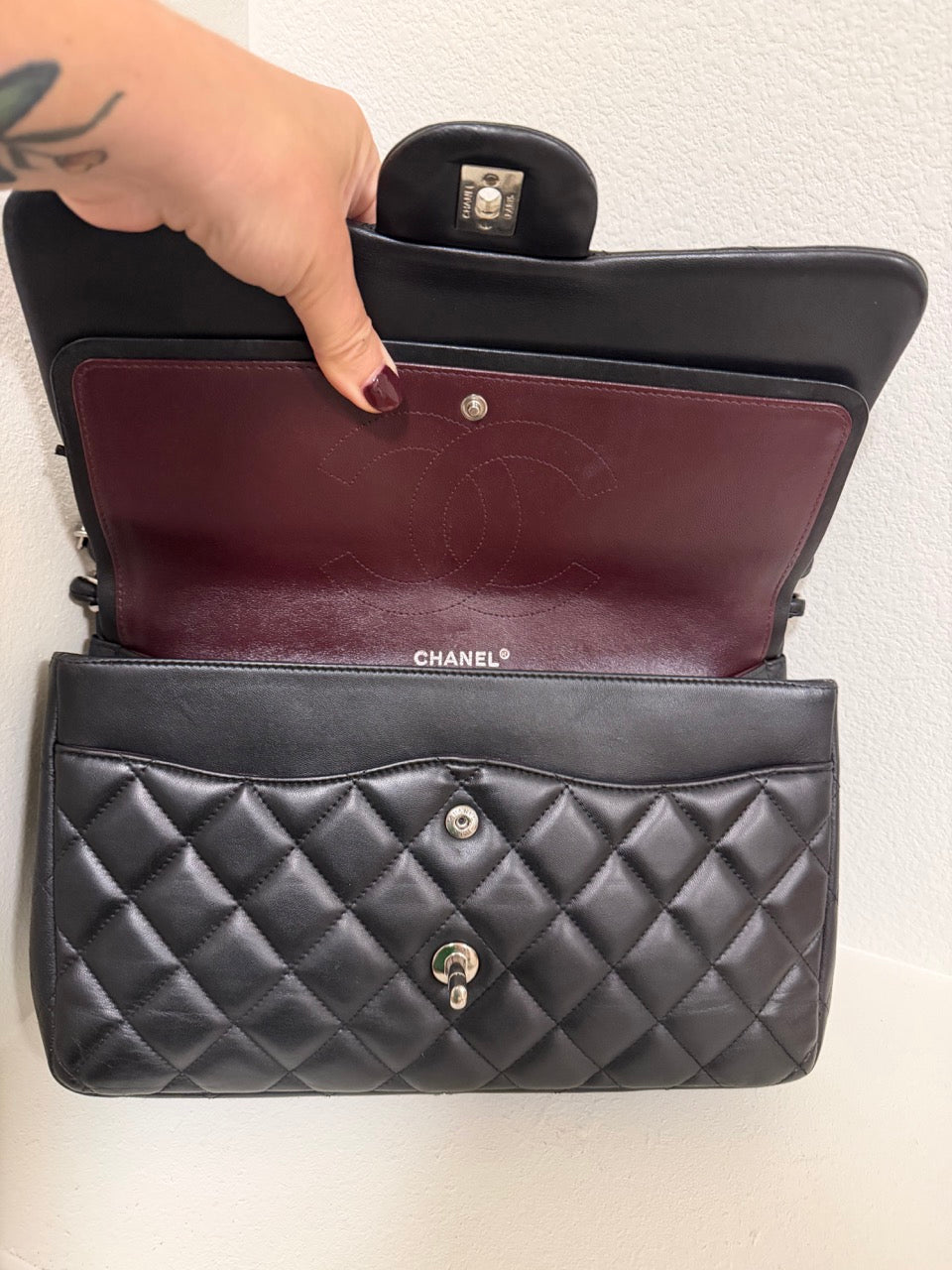 Chanel Jumbo Classic Double Flap, Black Lambskin with Silver Hardware