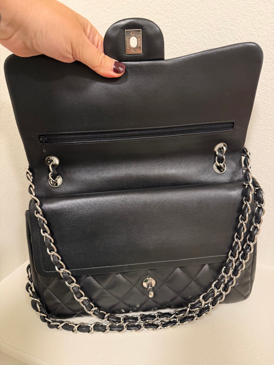 Chanel Jumbo Classic Double Flap, Black Lambskin with Silver Hardware