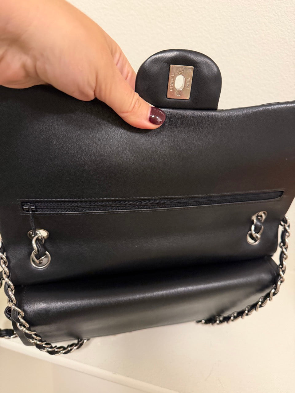 Chanel Jumbo Classic Double Flap, Black Lambskin with Silver Hardware