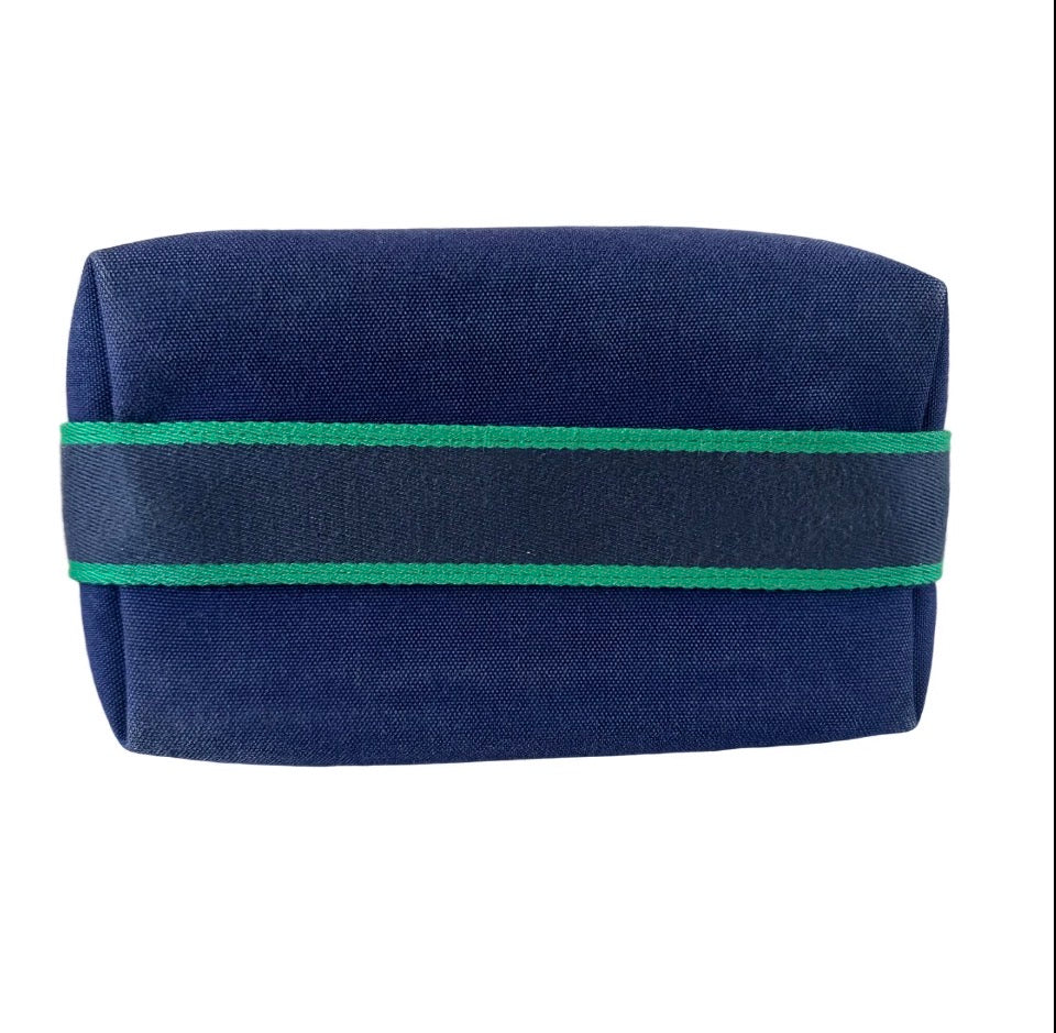 Hermès Bride-à-Brac PM Travel Case, Navy Canvas with Green Trim