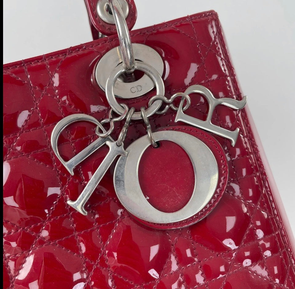 Christian Dior Large Lady Dior Red Patent Cannage