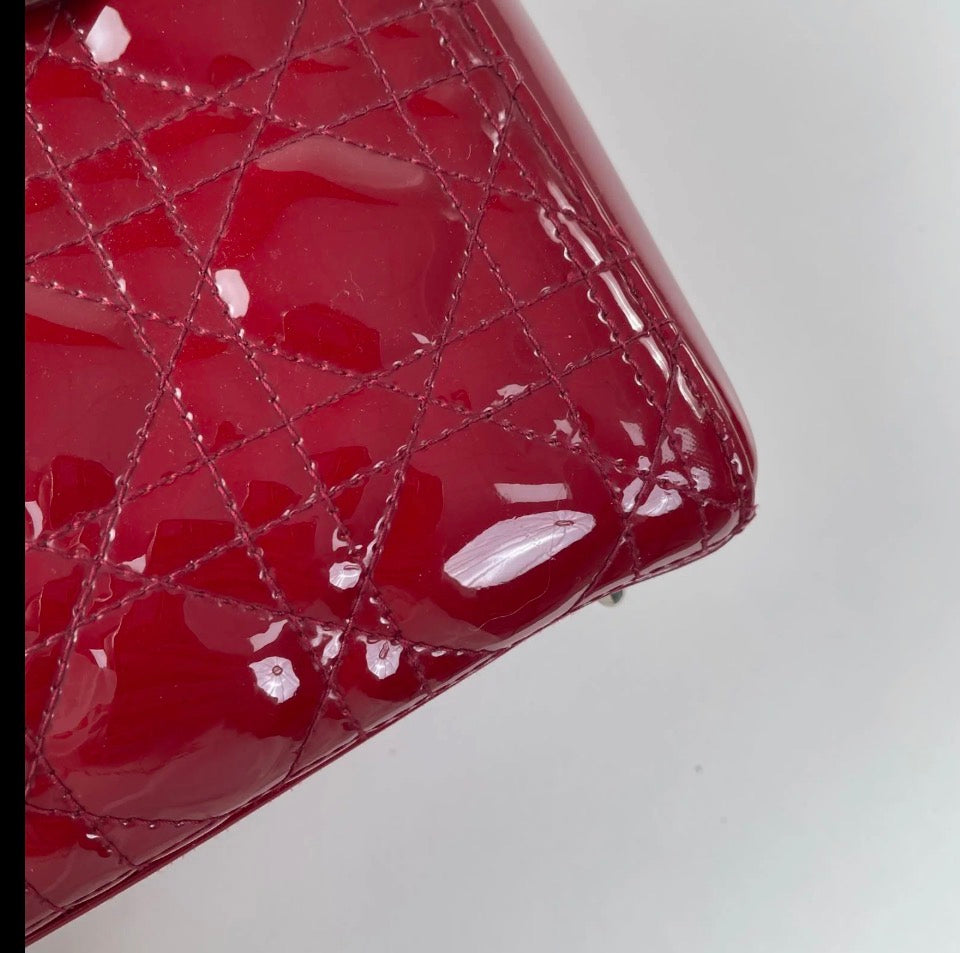 Christian Dior Large Lady Dior Red Patent Cannage