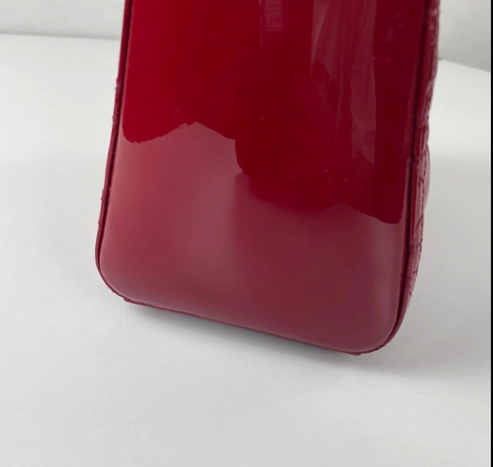 Christian Dior Large Lady Dior Red Patent Cannage