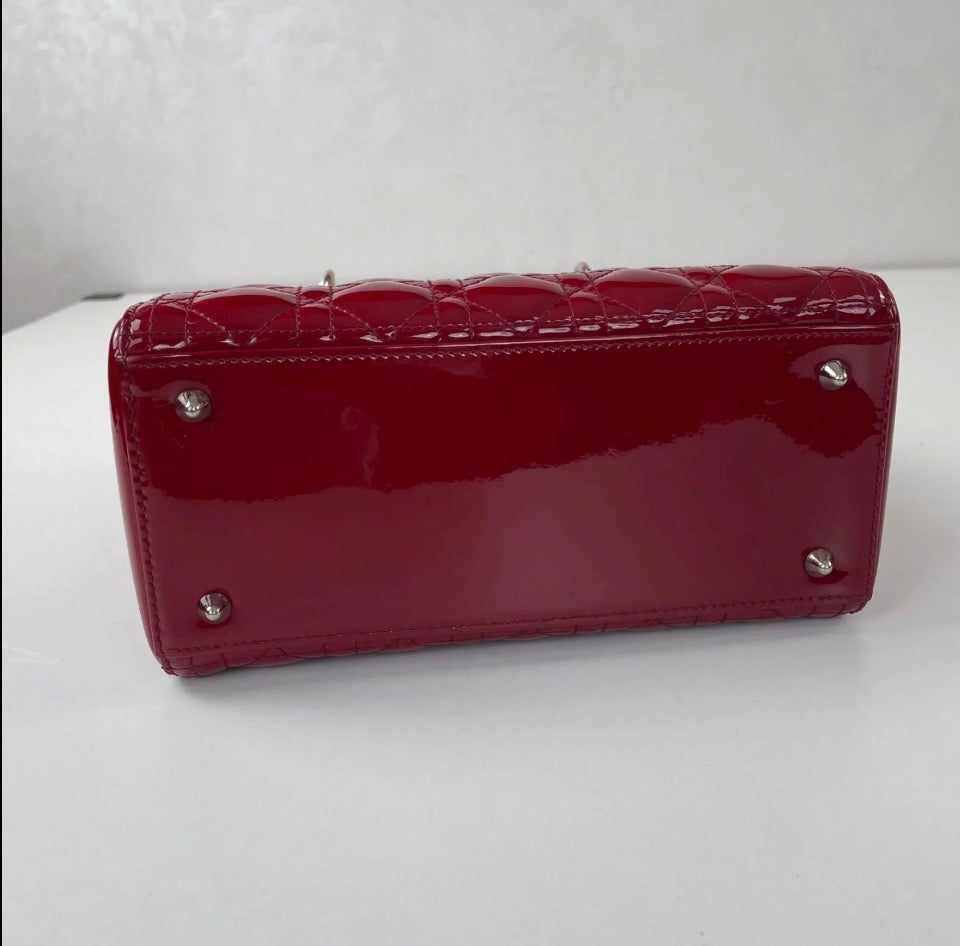 Christian Dior Large Lady Dior Red Patent Cannage