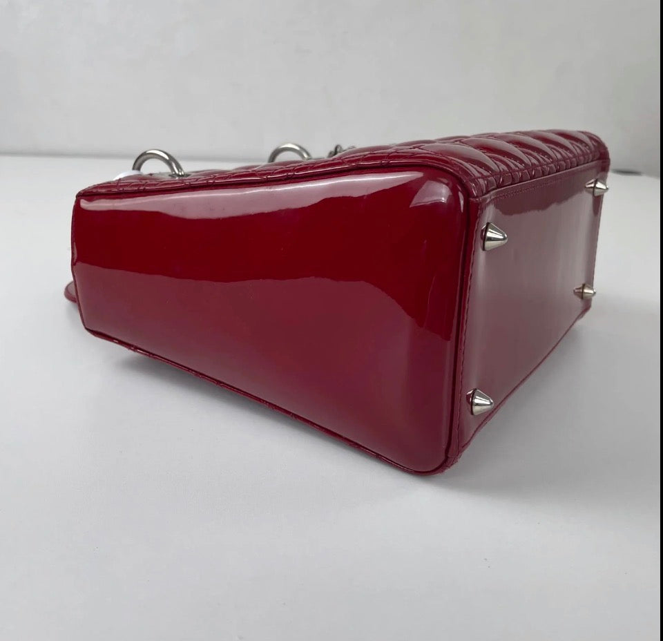 Christian Dior Large Lady Dior Red Patent Cannage