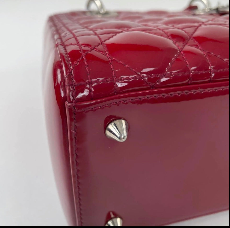 Christian Dior Large Lady Dior Red Patent Cannage