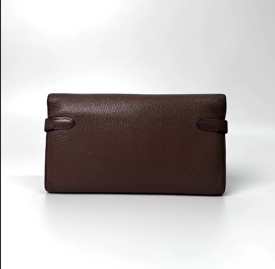 Hermès Kelly Classic Longue Wallet — Chocolate Taurillon Clemence, Palladium