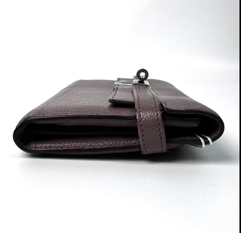 Hermès Kelly Classic Longue Wallet — Chocolate Taurillon Clemence, Palladium