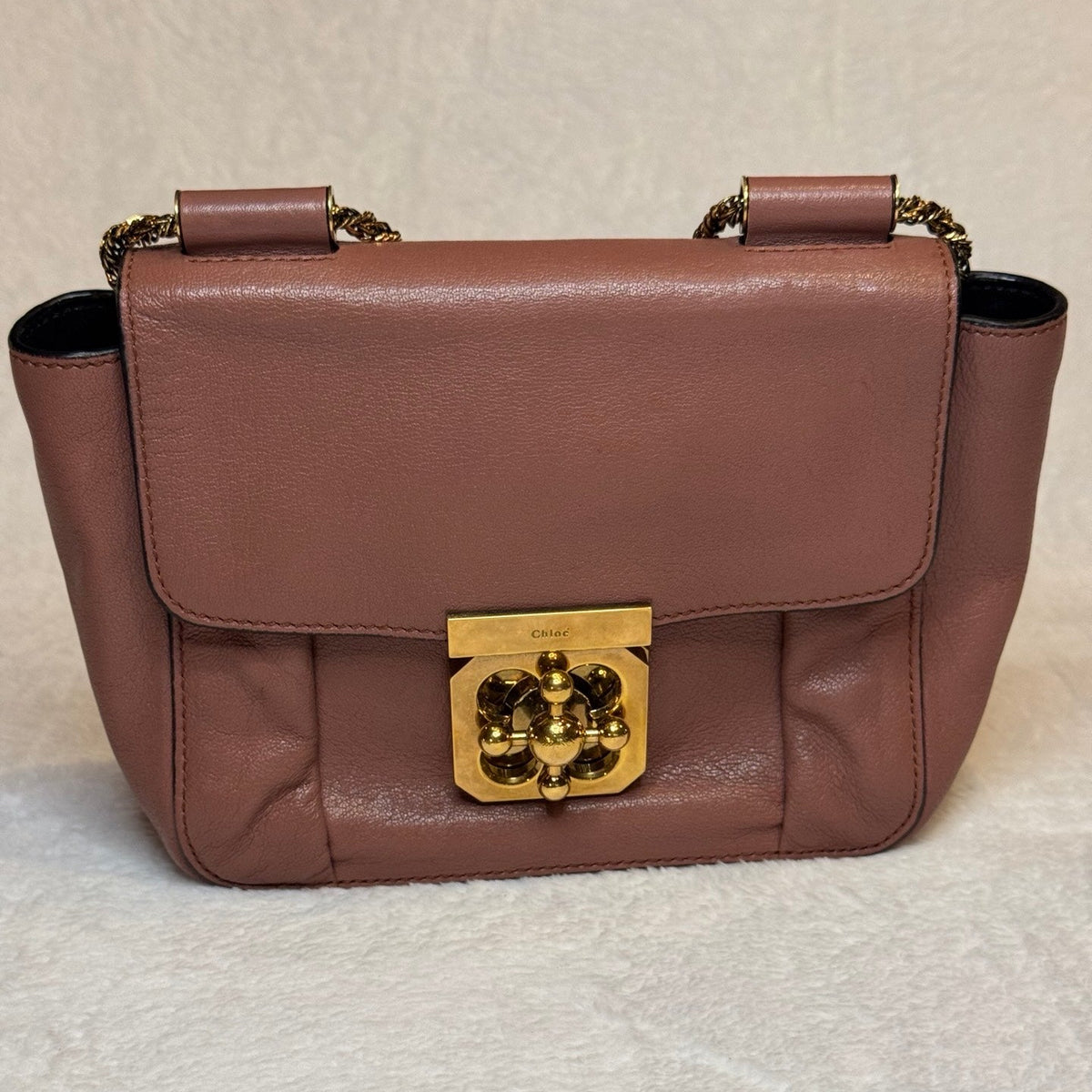Chloé Elsie Medium Shoulder Bag – Dusty Rose Leather, Gold Hardware (Pre-Owned)
