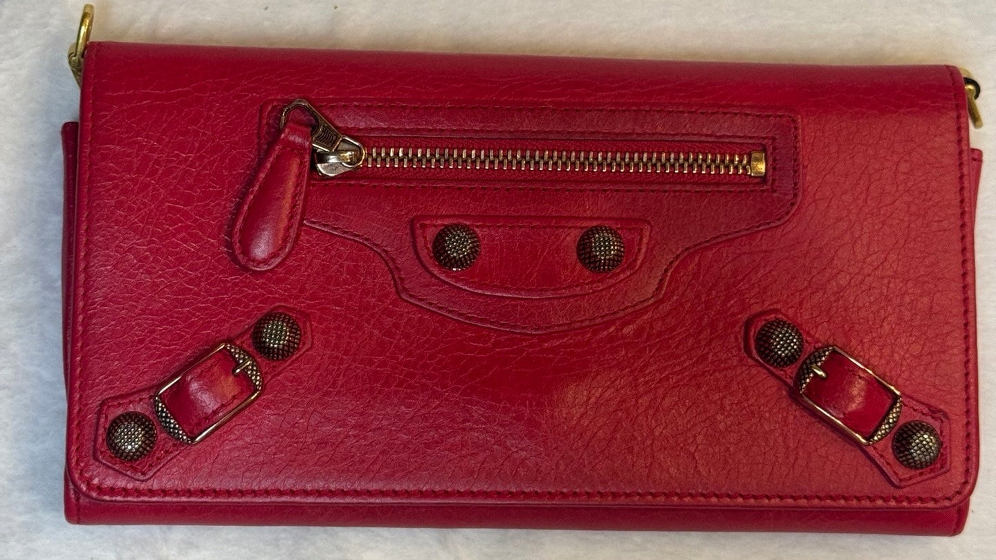 Balenciaga Money Wallet – Rouge Lambskin with Gold Hardware (Pre-Owned)