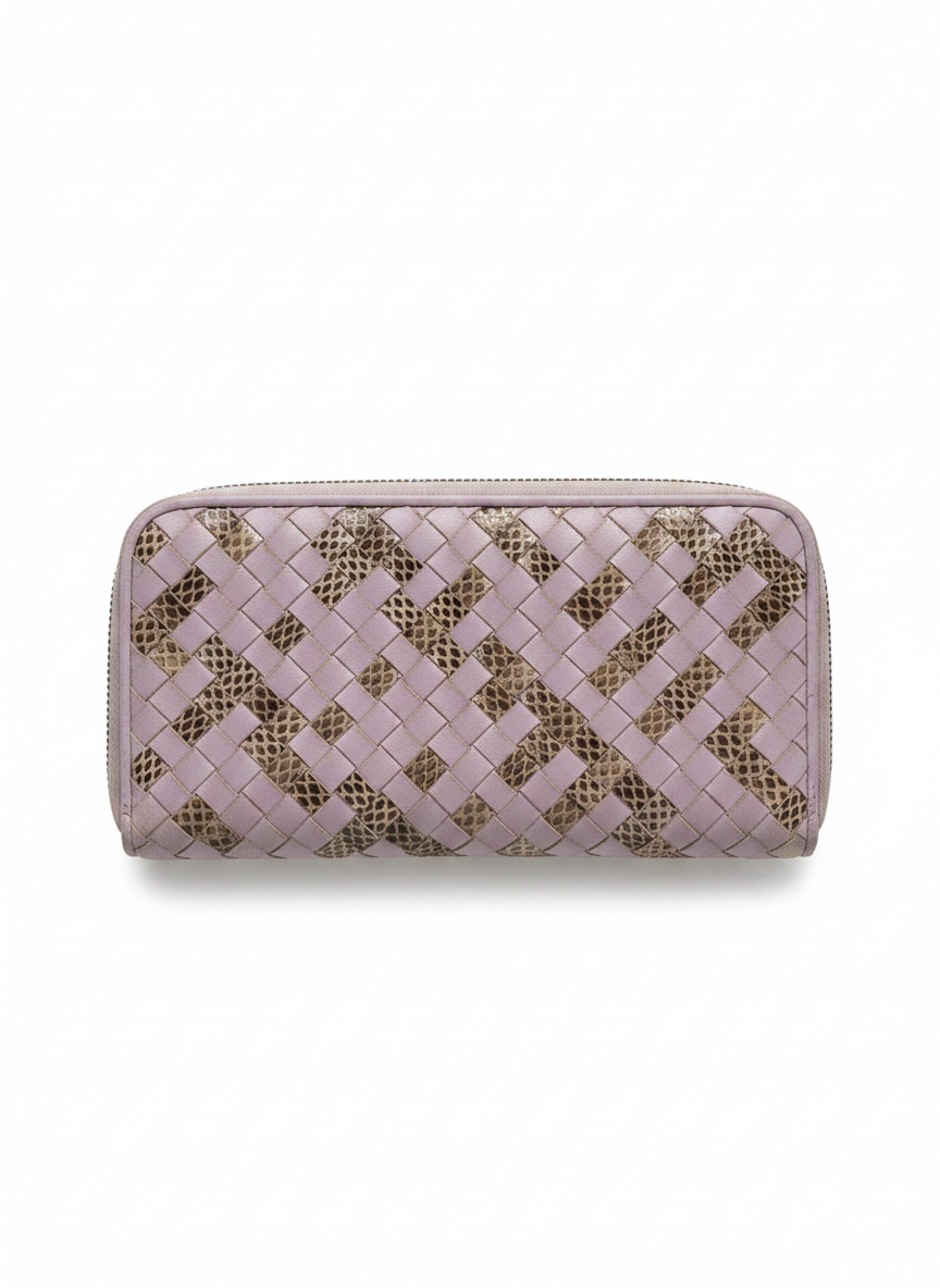 Bottega Veneta Intrecciato Zip Wallet — Lilac w/ Python Panels