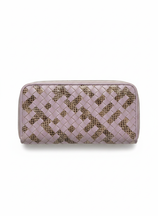 Bottega Veneta Intrecciato Zip Wallet — Lilac w/ Python Panels